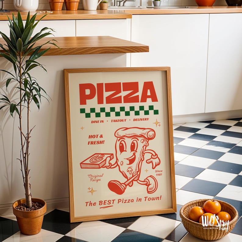 Póster de pizza retro: arte de cocina imprimible y original (descarga digital instantánea) imagen 3