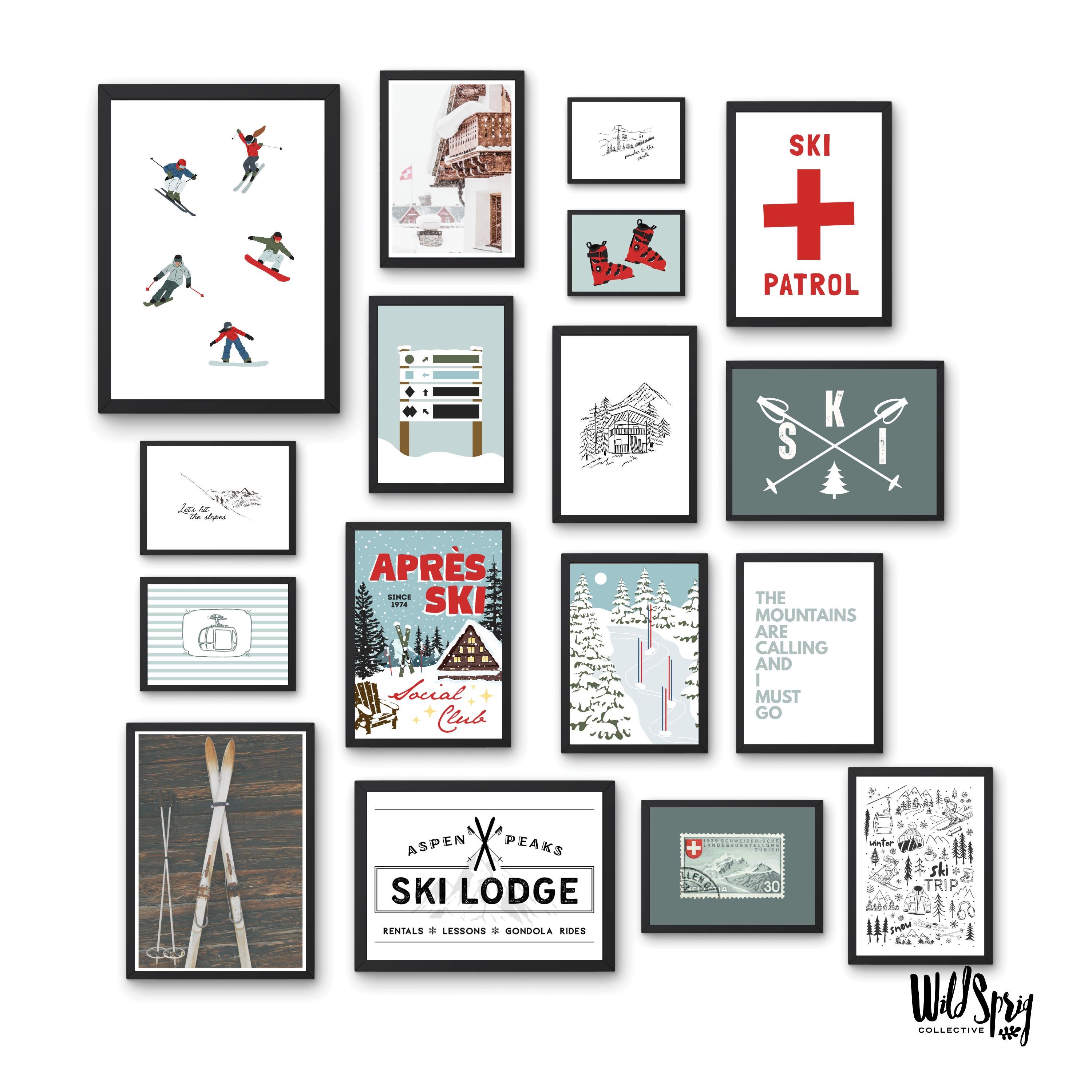 Ski Poster Set - Whimsical Winter Cabin Wall Art Prints (instant ...