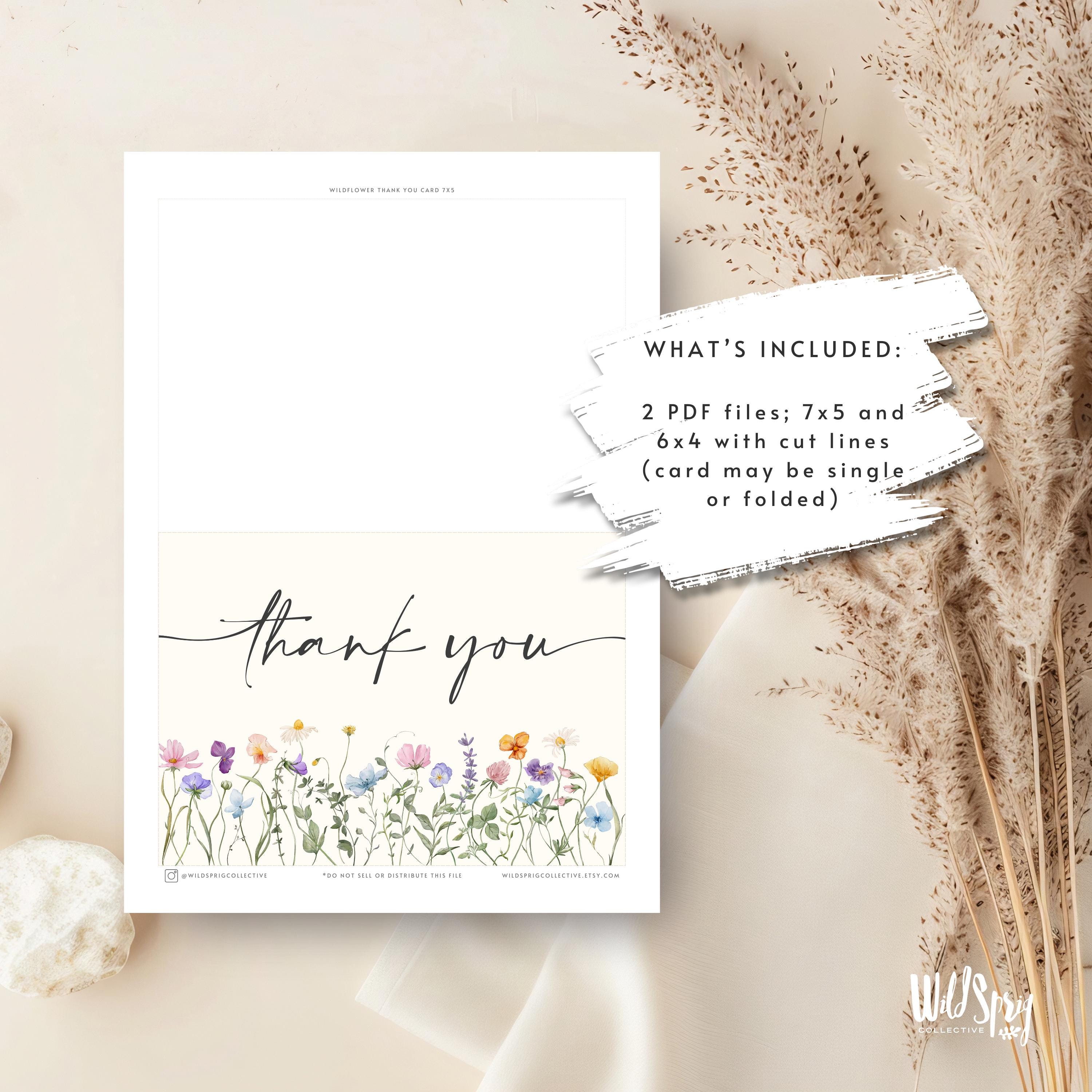 Wildflower Thank You Card - Watercolor Printable Stationery Digital ...