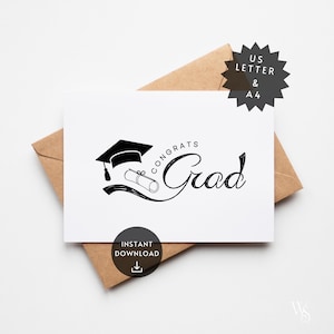 Carte de voeux minimaliste pour diplômé de félicitations | Carte de voeux vierge imprimable de remise des diplômes | bon cadeau pour un nouveau diplômé | Noir et blanc | 8,5 x 11 | PDF A4