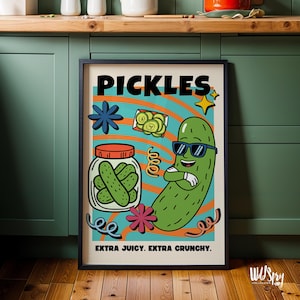 Kleurrijke poster augurken: retro keukengalerij wanddecoratie (pdf-download)