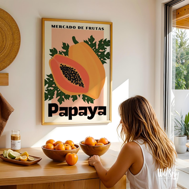 Retro papajakeukenprint: tropisch fruit galerie muurkunst (inclusief pdf-bestanden) afbeelding 4