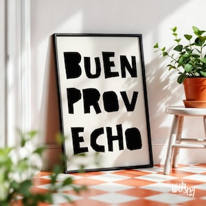 Buen Provecho Poster | Eclectic Modern Kitchen Print | Typography Wall Art | Printable Retro Kitchen Wall Decor | Spanish Bon Appétit Poster