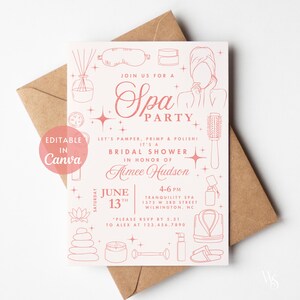 Spa Party Bridal Shower Invite | Whimsical Bridal Shower Invitation Template | Wellness | 5x7 Custom Party Invite | Printable Canva Template