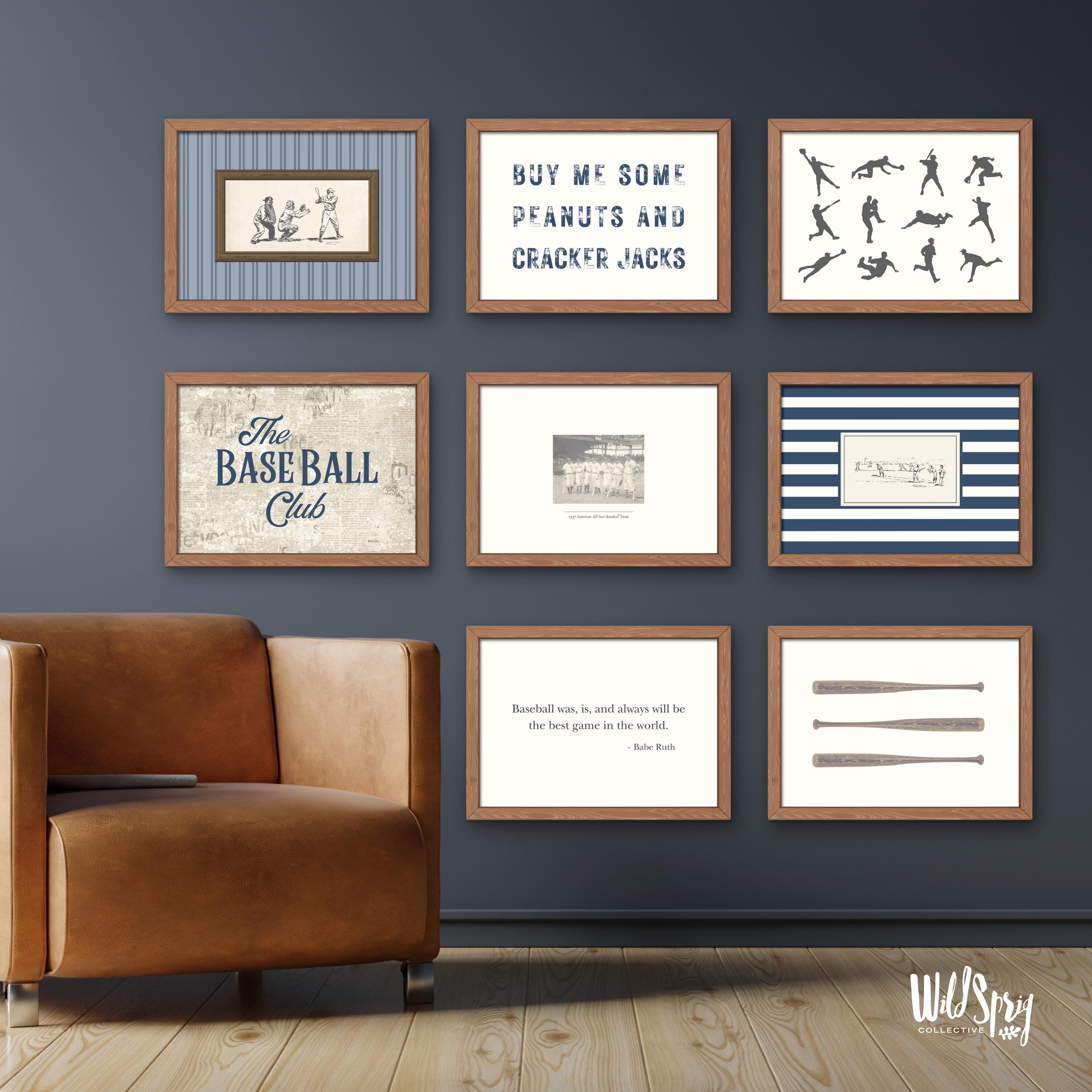 Rustic Softball Vintage Baseball Print Set: Rustic Sports Gallery Wall Gallery (PDF ...