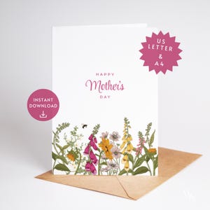 Tarjeta del Día de la Madre con Jardín de Primavera / Tarjeta de felicitación imprimible para mamás / Nota de regalo para madres / Regalo del Día de la Madre / 8.5x11 / A4 PDF