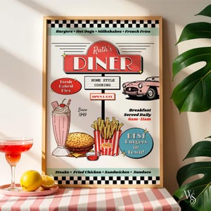 Retro Diner Poster | Vintage 50s Diner Print | Mid Century Wall Art Print | Colorful Vintage Kitchen Poster Art | Printable Wall Decor | PDF