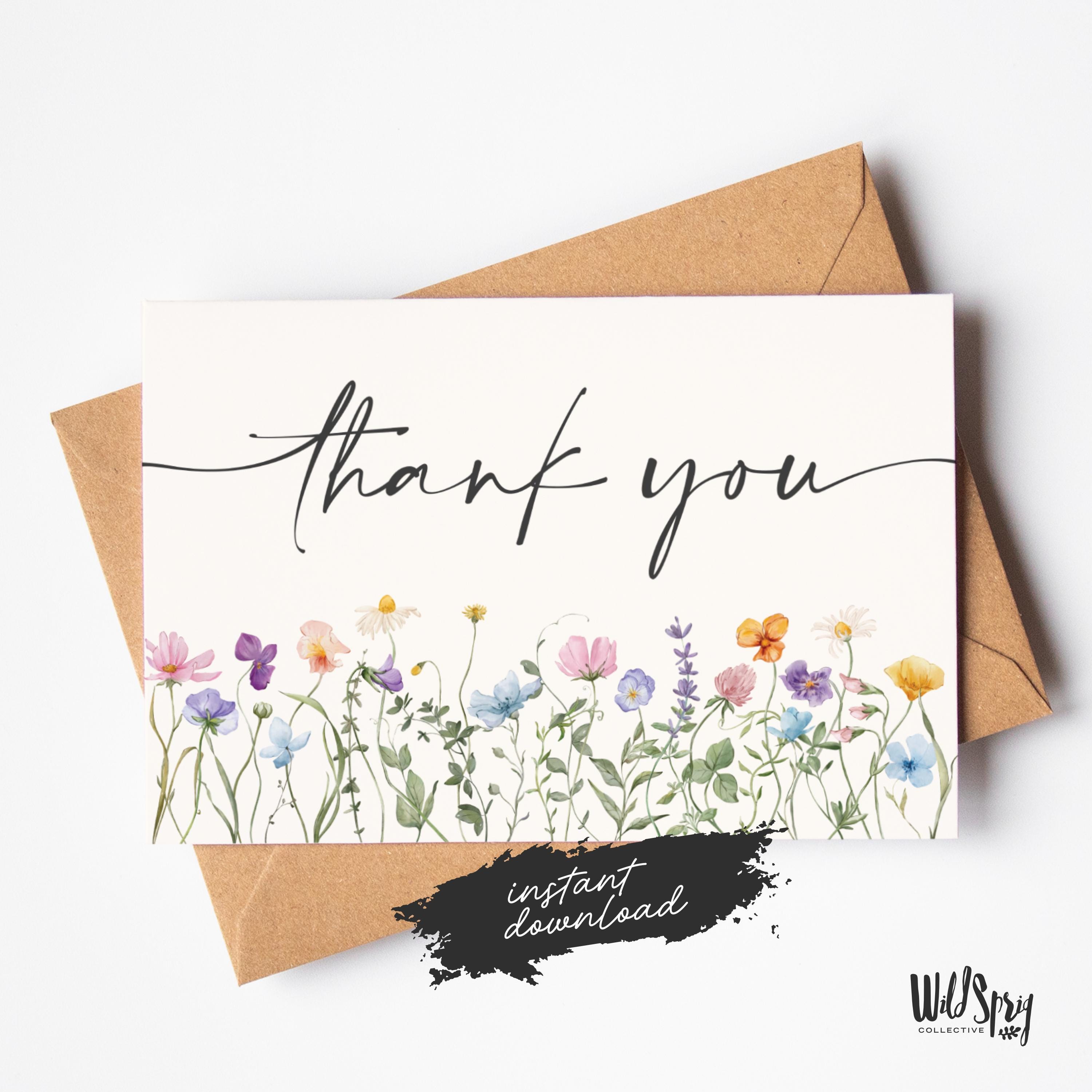 Wildflower Thank You Card - Watercolor Printable Stationery Digital ...