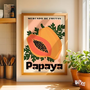 Retro papajakeukenprint: tropisch fruit galerie muurkunst (inclusief pdf-bestanden) afbeelding 1