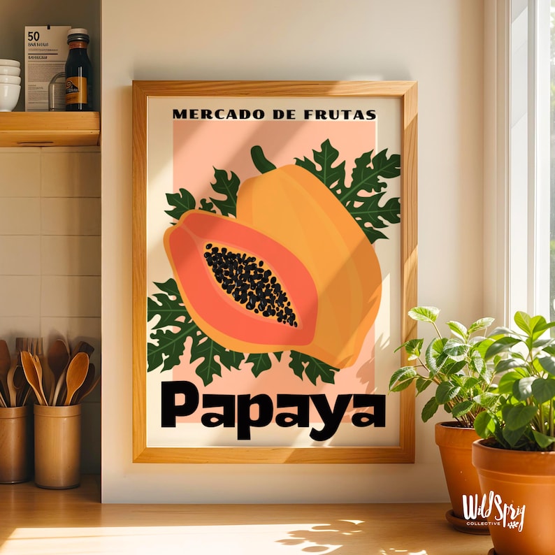 Retro papajakeukenprint: tropisch fruit galerie muurkunst (inclusief pdf-bestanden) afbeelding 1