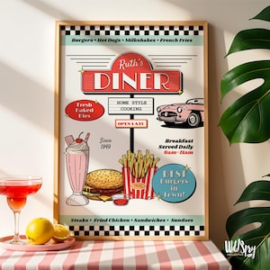 Vintage jaren 50 dinerkunstdruk: poster retro keukendecor (downloadbare pdf)