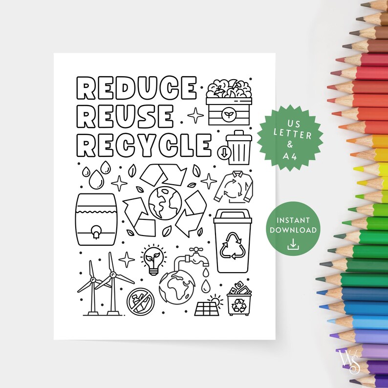 Reduce Reuse Recycle Coloring Page | Earth Day Coloring Page ...