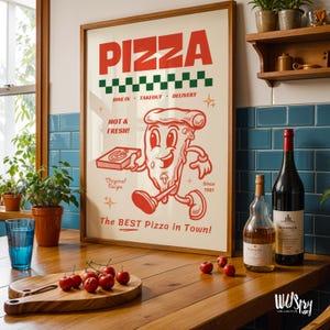 Póster de pizza retro: arte de cocina imprimible y original (descarga digital instantánea) imagen 2