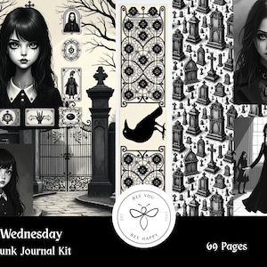 Wednesday Junk Journal Paper & Loaded Tag Kit,  Gothic / Witch Ephemera, Scrapbook Pages , Journal Pages/ Set  , Goth Journal.