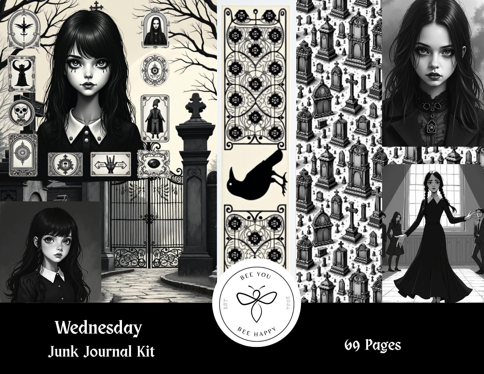 Wednesday Notes Journal Wednesday Junk Journal Paper & Loaded Tag Kit, Gothic / Witch Ephemera ...