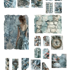 Kit mini diario Shabby Chic Blue Seduction, effimeri shabby chic, pagine per album, pagine/set di diario, bellissimi stampabili.