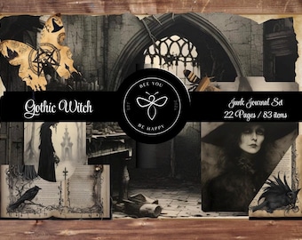 Gothic Witch Junk Journal Paper Kit, Gothic / Witch Ephemera, Scrapbook Pages , Journal Pages/ Set  , Witch Journal , Goth Journal.