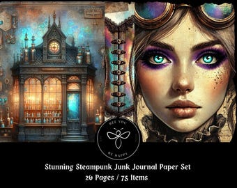 Stunning Steampunk Junk Journal Papercraft Set ,Ephemera, Scrapbook Pages , Journal Pages/ Set, Beautiful Steampunk Printable.