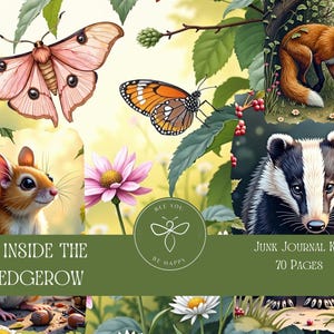 In The Hedgerow - UK Set di carta per diario Wildlife Junk, set di carta per diario Nature Junk, splendido set di carta per diario Junk.