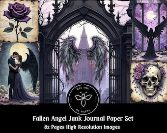 Fallen Angel Journal Papercraft Set ,Ephemera, Scrapbook Pages , Journal Pages/ Set, Beautiful Gothic Printable.