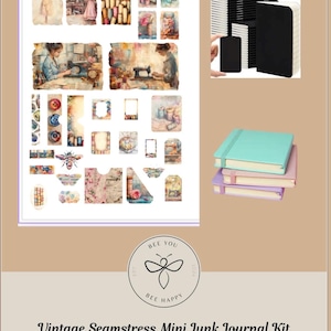 Vintage Seamstress Mini Journal Kit , Mini Journal, Small Journal, Paper Craft, Ephemera