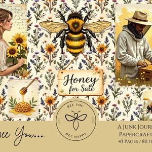 Bee You - Set di carta per diario spazzatura ispirato alle api, set di carta per diario spazzatura della natura, splendido set di diario spazzatura delle api. Set di diario del miele