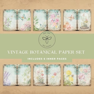 Kit di carta per diario vintage Botancial Shabby Chic, effimeri vintage, pagine per album, pagine/set di diario, bellissimi motivi floreali stampabili.
