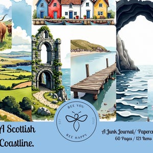 A Scottish Coastline Junk Journal Kit,  Scotland Ephemera, Scottish Scrapbook Pages , Scotland Journal Pages/ Set .