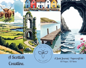 A Scottish Coastline Junk Journal Kit,  Scotland Ephemera, Scottish Scrapbook Pages , Scotland Journal Pages/ Set .