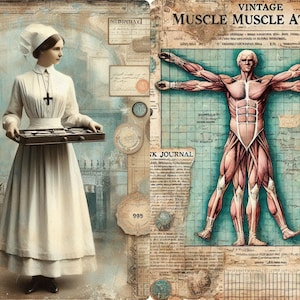 Kit de Papel para Diário Médico Vintage, Papel Artístico com Inspiração Vintage, Páginas para Scrapbook, Páginas/Conjunto para Diário de Arte, Papel Artístico Imprimível.