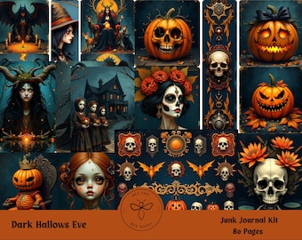 Dark Hallows Eve Journal Papercraft Set ,Ephemera, Scrapbook Pages , Journal Pages/ Set, Beautiful Gothic Printable.