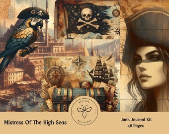 Mistress Of The High Seas Pirate Junk Journal Paper Kit,  Ephemera, Scrapbook Pages , Journal Pages/ Set  , Printable Journal.