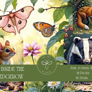 In The Hedgerow - UK Set di carta per diario Wildlife Junk, set di carta per diario Nature Junk, splendido set di carta per diario Junk.