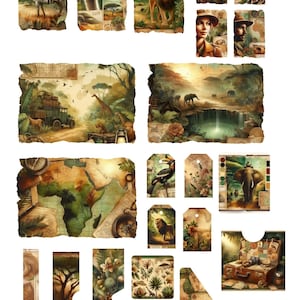 Set di mini diari di carta riciclata con tema safari in savana africana, effimeri, pagine per album, mini pagine/set di diari, splendido safari stampabile.
