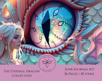 The Etherial Dragon Collection Junk Journal Kit, Fantasy Junk Journal Paper Printables