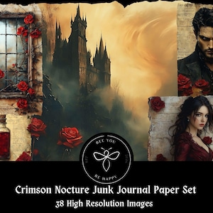 Set di diari di carta Crimson Nocture Vampire Junk Journal (11 x 6,5), effimeri, pagine per album, pagine/set di diario, bellissimi stampabili gotici.
