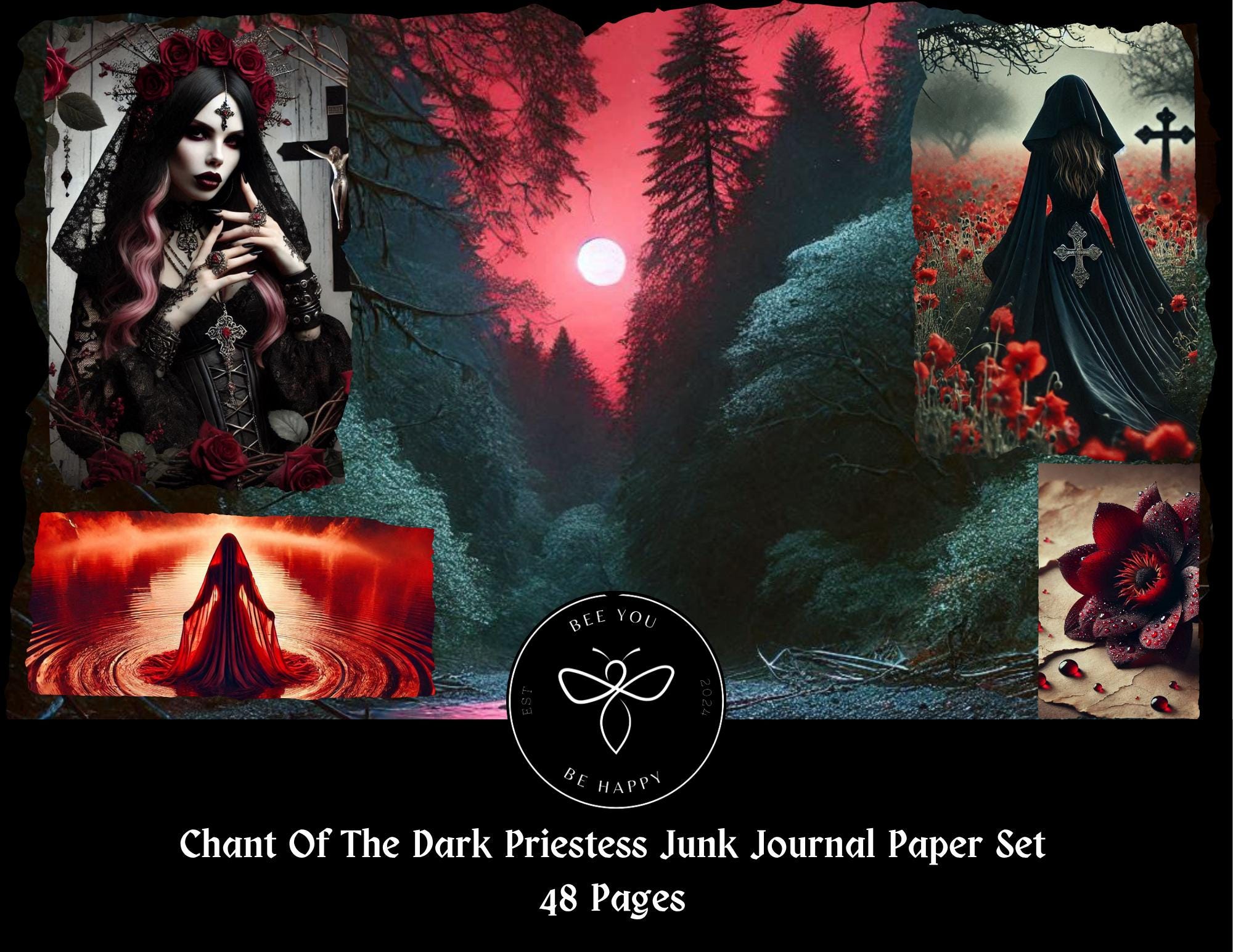 Chant of the Dark Priestess Journal Papercraft Set ,Ephemera, Scrapbook Pages , Journal Pages/ Set, Beautiful Gothic Printable.