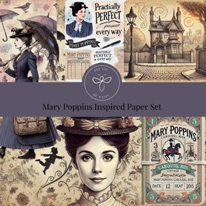 Kit di carta per diario spazzatura ispirato a Mary Poppins, carta artistica ispirata alla Bauhaus, pagine per album, pagine/set di diario spazzatura, carta stampabile.