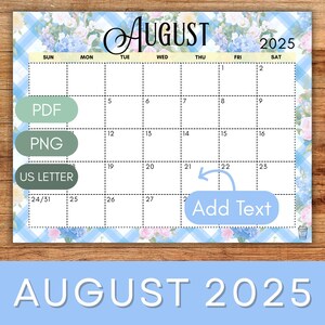 EDITABLE August 2025 Calendar | Summer Printable Calendar for Family | Wall Calendar | Monthly Calendar Kids | 11 x 8.5in | US Letter Size