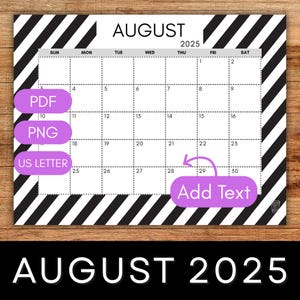 EDITABLE August 2025 Calendar | Summer Printable Calendar for Family | Wall Calendar | Monthly Calendar Kids | 11 x 8.5in | US Letter Size