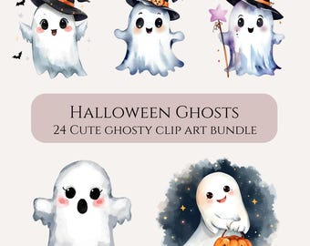 Watercolor Halloween Ghosts Clipart: PNG Ghosties Bundle (Digital Download)