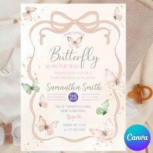 Butterfly Baby Shower Invitation, Editable Girl Baby Shower Invite, Purple And Pink Butterfly Template, Instant Download, Floral Design