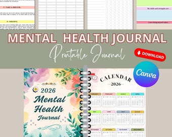 2026 Mental Health Journal: Therapy Workbook, Self-Care Planner (Canva Template, Digital Download)