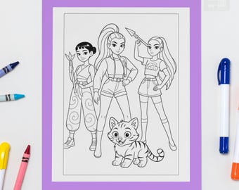 Kolorowanka Kpop Demon Hunters, grafika anime (do pobrania w formacie PDF)