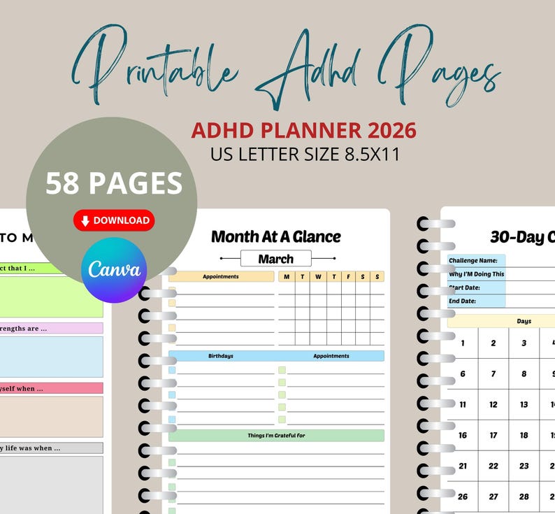 ADHD Planner for Kids 2026 | Daily Routine Chart Canva Template ...