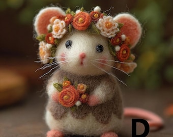 Needle Felt Flower Mouse Ornament | Handmade Felted Mother's Day Decor | Adorable Gift for Her Anniversary | Gift for Her |  Mom Gift