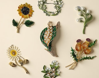 Broche de flor de cumpleaños personalizado, broche de flor de esmalte vintage, broche de lirio de los valles, broche vintage, broche de boda, regalo para mamá
