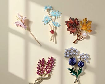 Broche de flor de cumpleaños personalizado, broche de flor de nacimiento, broche de margarita, broche de perla de imitación, broche de flor hecho a mano, broche de boda