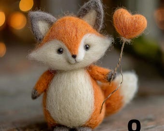 Dekoracja walentynkowa z filcu igłowego w kształcie lisa | Ręcznie robiona filcowa dekoracja walentynkowa | Uroczy prezent na rocznicę