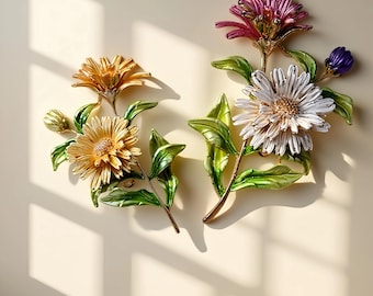 Broche de flores de cumpleaños personalizado, broche de margarita, broche de margarita, broche de perlas de imitación, broche de flores hecho a mano, broche de boda, regalo para mamá